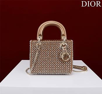 Dior Mini Lady Bag Square-Pattern Embroidery Set with Strass and White Round Beads