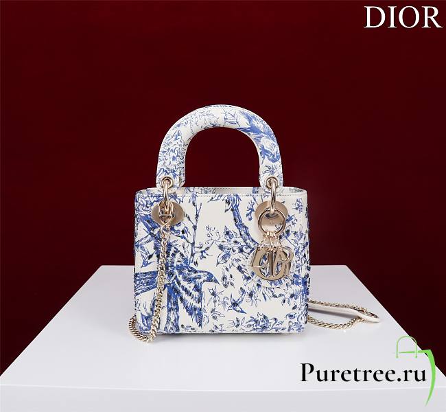 Dior Mini Lady Bag White/Blue Bead-Embroidered Jardin D'hiver Motif - 1