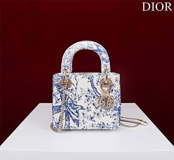 Dior Mini Lady Bag White/Blue Bead-Embroidered Jardin D'hiver Motif