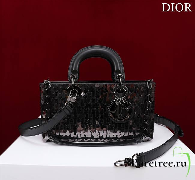 Dior Medium Lady D-Joy Bag Black Cannage Lambskin & Sequinned - 1