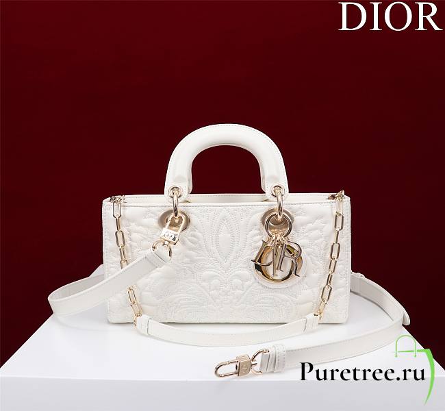 Dior Medium Lady D-Joy Bag Latte Lambskin with Ornamental Motif - 1