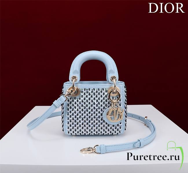 Dior Micro Lady Bag Horizon Blue Embroidered with Multicolor Sequins - 1