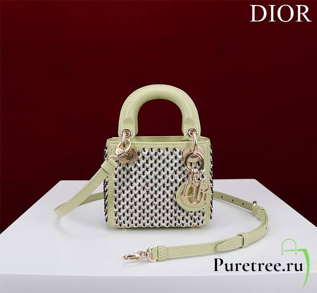 Dior Micro Lady Bag Avocado Green Embroidered with Multicolor Sequins - 1