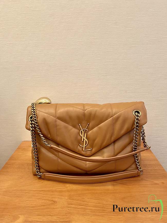 YSL Puffer Medium Chain Bag Gold/Caramel Quilted Lambskin 35x23x13.5 cm - 1