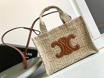 Celine Small Cabas Thais In Textile With Celine All-Over Print Natural/Tan