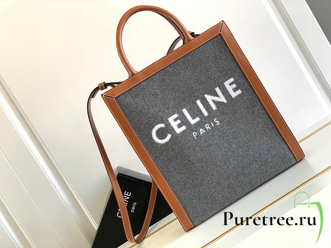 Celine Small Vertical Cabas Textile With Celine & Calfskin Grey/Beige - 1