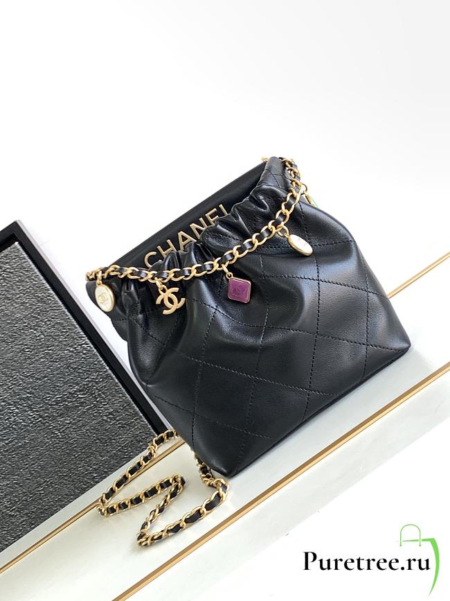 Chanel Small Bucket Bag Black Lambskin, Resin & Gold-Tone Metal - 1
