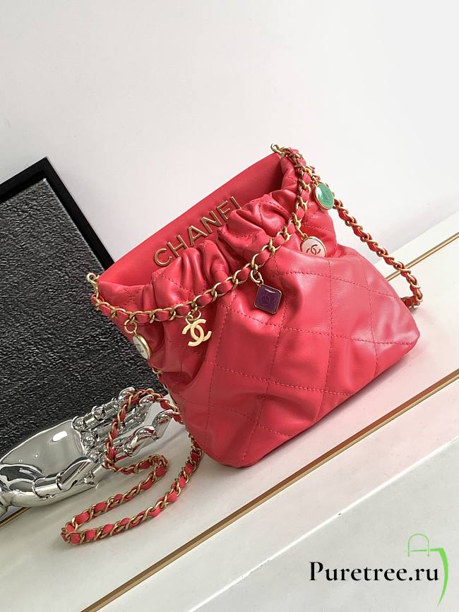 Chanel Small Bucket Bag Red Lambskin, Resin & Gold-Tone Metal - 1