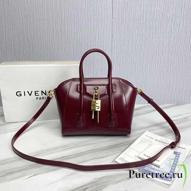 Givenchy Mini Antigona Bag Burgundy Leather 23 x 27 x 13 cm - 1