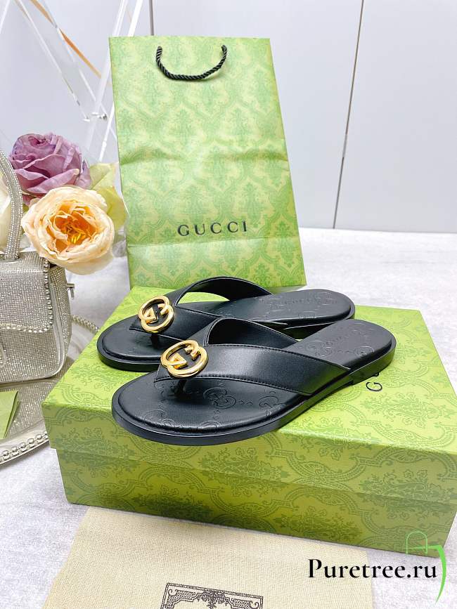 Gucci Women's Interlocking G Thong Sandal Black - 1