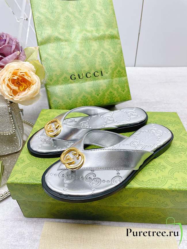 Gucci Women's Interlocking G Thong Sandal Silver - 1