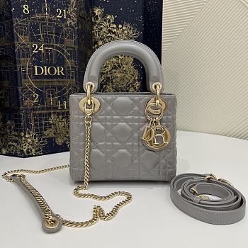 Dior Mini Lady Bag Gray Lambskin Size 17 x 15 x 7 cm