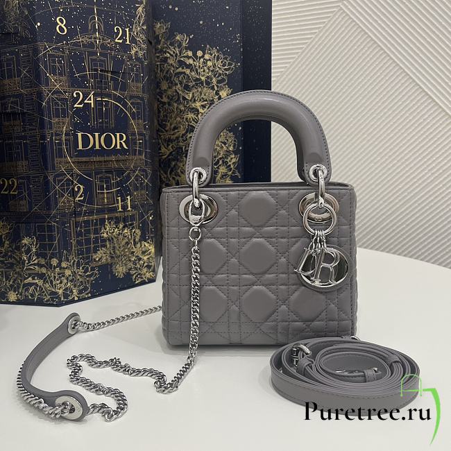 Dior Mini Lady Bag Gray Lambskin & Silver Hardware Size 17x15x7 cm - 1