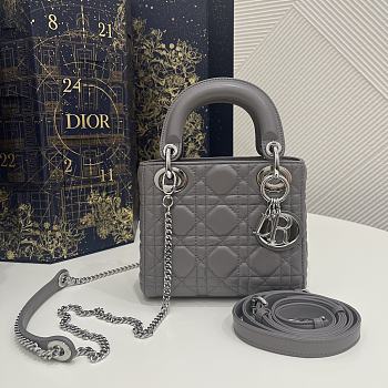Dior Mini Lady Bag Gray Lambskin & Silver Hardware Size 17x15x7 cm