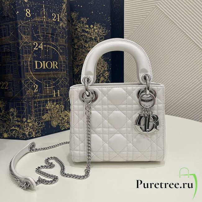 Dior Mini Lady Bag White Lambskin & Silver Hardware Size 17x15x7 cm - 1