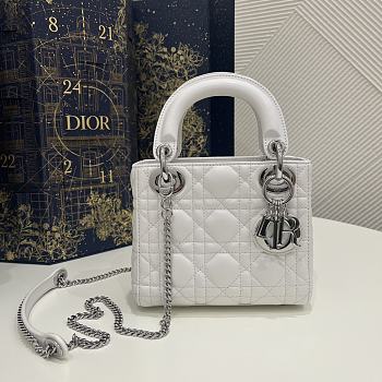 Dior Mini Lady Bag White Lambskin & Silver Hardware Size 17x15x7 cm