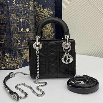 Dior Mini Lady Bag Black Lambskin & Silver Hardware Size 17x15x7 cm