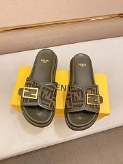 Fendi Feel Khaki Fabric Slides - 1