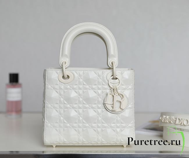 Dior Small Lady Bag White Cannage Calfskin with Diamond Motif 20x16.5x8 cm - 1