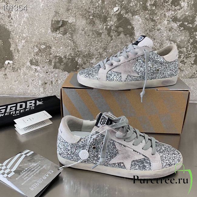  Golden Goose Superstar Distressed Glittered Leather Sneakers - 1