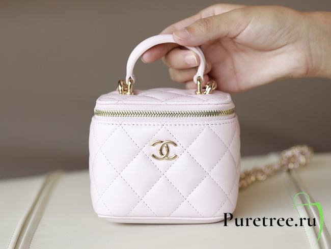 CHANEL Light Pink Lambskin Quilted Top Handle Mini Vanity Case - 1