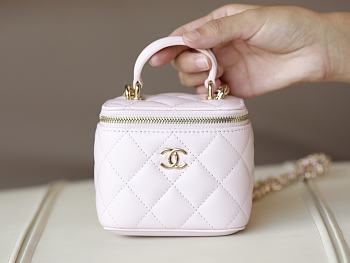 CHANEL Light Pink Lambskin Quilted Top Handle Mini Vanity Case