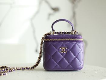CHANEL Purple Lambskin Quilted Top Handle Mini Vanity Case
