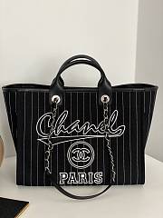 Chanel Large Tote Black & White Cotton, Calfskin & Silver-Tone Metal  - 1