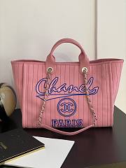 Chanel Large Tote Pink & Blue Cotton, Calfskin & Silver-Tone Metal - 1