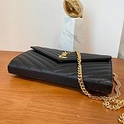 YSL Cassandre Matelassé Chain Wallet In Black Grain Leather - 4