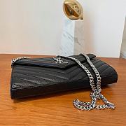 YSL Cassandre Matelassé Chain Wallet In Black Grain Leather Silver Hardware - 5