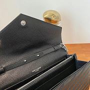 YSL Cassandre Matelassé Chain Wallet In Black Grain Leather Silver Hardware - 3