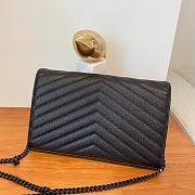 YSL Cassandre Matelassé Chain Wallet In Black Grain Leather Black Hardware - 2