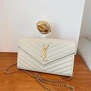 YSL Cassandre Matelassé Chain Wallet In White Grain Leather - 1