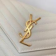 YSL Cassandre Matelassé Chain Wallet In White Grain Leather - 3