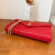 YSL Cassandre Matelassé Chain Wallet In Red Grain Leather - 6