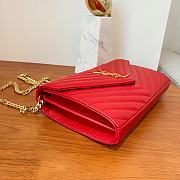 YSL Cassandre Matelassé Chain Wallet In Red Grain Leather - 4