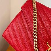 YSL Cassandre Matelassé Chain Wallet In Red Grain Leather - 3