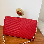 YSL Cassandre Matelassé Chain Wallet In Red Grain Leather - 2