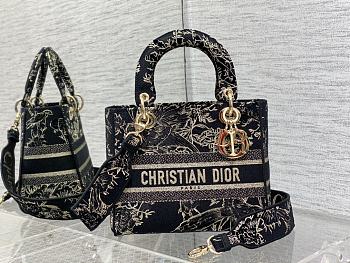 Dior Medium Lady D-Lite Bag Black Multicolor Dior Jardin D'hiver