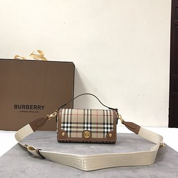 Burberry Check and Leather Top Handle Note Bag Briar Brown 24x8x14 cm