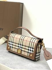 Burberry Check and Leather Top Handle Note Bag Briar Brown 24x8x14 cm - 3