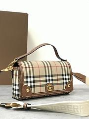 Burberry Check and Leather Top Handle Note Bag Briar Brown 24x8x14 cm - 2