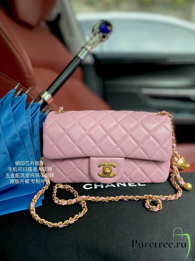 Chanel Lambskin & Gold-Tone Small Metal Flap Bag Pink AS1787 - 1