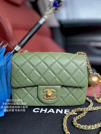 Chanel Lambskin & Gold-Tone Metal Mini Flap Bag Khaki AS1786