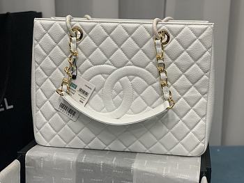 Chanel Grand Shopping Tote White Caviar Leather Gold Hardware 33cm