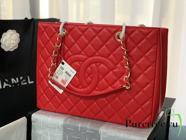Chanel Grand Shopping Tote Red Caviar Leather Gold Hardware 33cm - 1