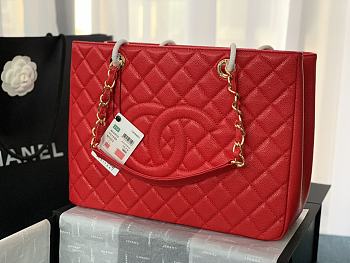 Chanel Grand Shopping Tote Red Caviar Leather Gold Hardware 33cm