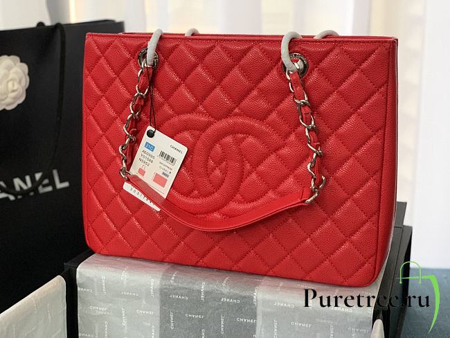 Chanel Grand Shopping Tote Red Caviar Leather Silver Hardware 33cm - 1