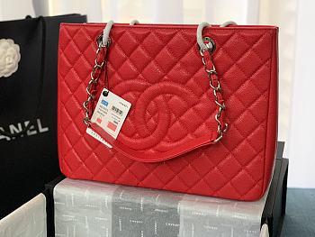Chanel Grand Shopping Tote Red Caviar Leather Silver Hardware 33cm